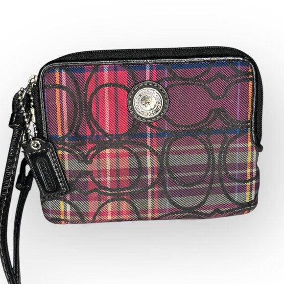 Coach Handbags - Coach Signature Plaid Wristlet Zip Wallet Pouch | Subtle Shimmer | Pink Interior